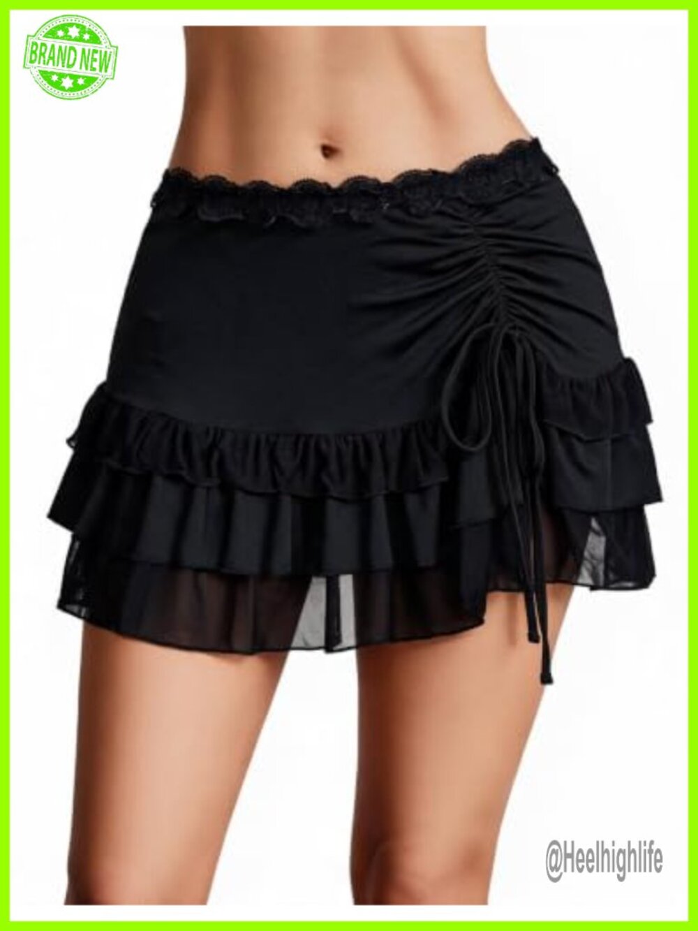 Y2K Mini Skirt High Waist Ruffle Layered Skort with Tie-Up